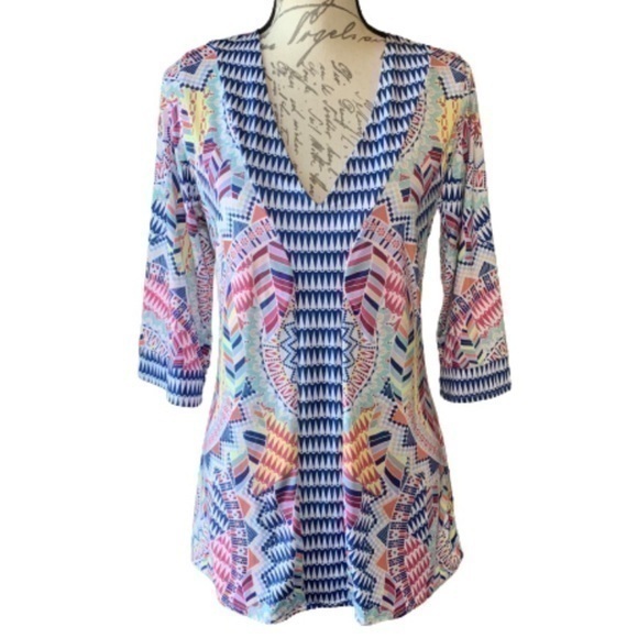 Bar III multi color stretch print tunic top XS - Picture 1 of 6